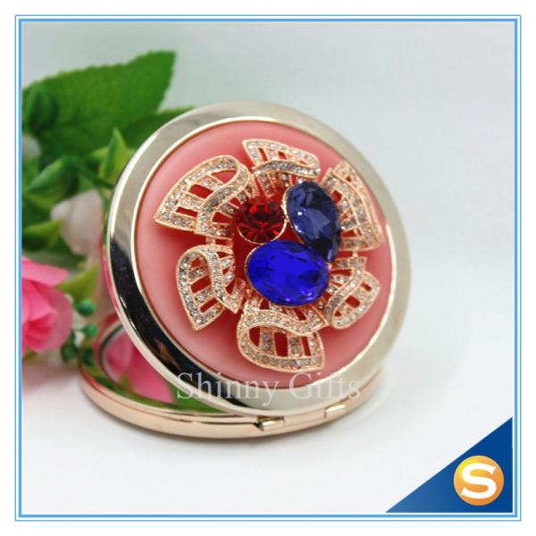 Shinny Gifts Luxury Crystal Cosmetic mirror Round Shape Metal Pocket Mirror