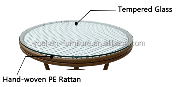 4 Seater Aluminum Rattan Round Dining Table with Glass Top Foroutdoor Restaurant Café Shop