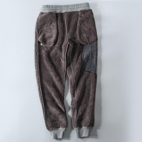 100% Cotton Embroidery Men's Fleece Lined Joggers Padded Warm Pants Trousers for Mid Waist