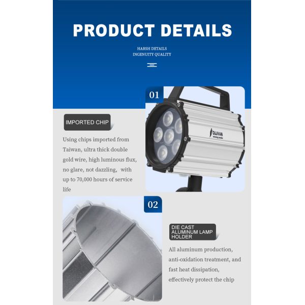 Lámpara de trabajo de cuello de cisne a prueba de explosiones, luz de trabajo LED impermeable para máquinas, brazo largo 24V 110V 220V