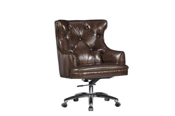 Deep Buttons Back Leather Office Desk Chair , Brown Leather Executive Desk Chair
