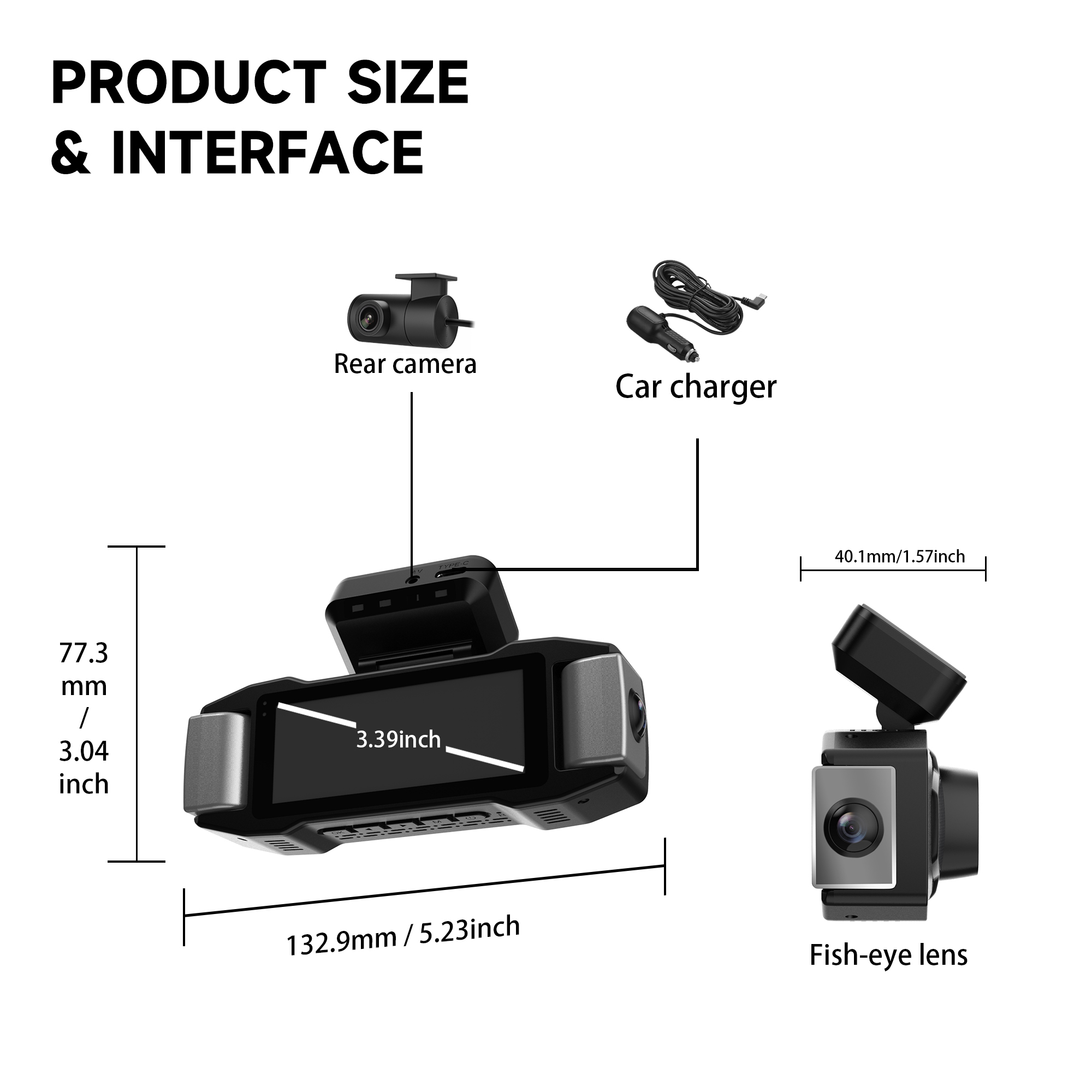 View Angle 1080P Four Channel Dash Cam 4K Plus Triple 1080P 180 Fisheye Lens Car DVR Dash Cam