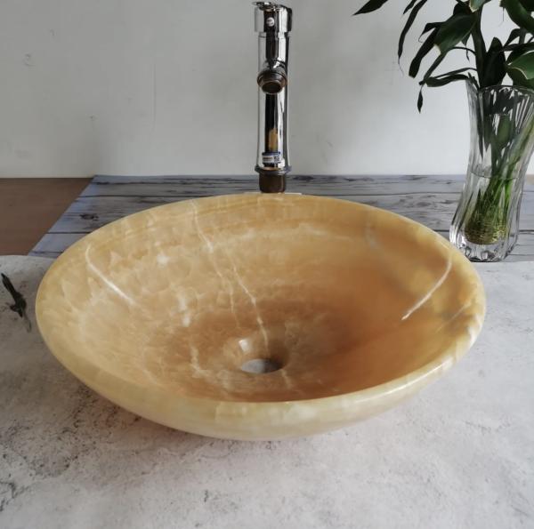 Premium Yellow Jade Marble Bathroom Vanity Basin | Handcrafted Artisan Sink