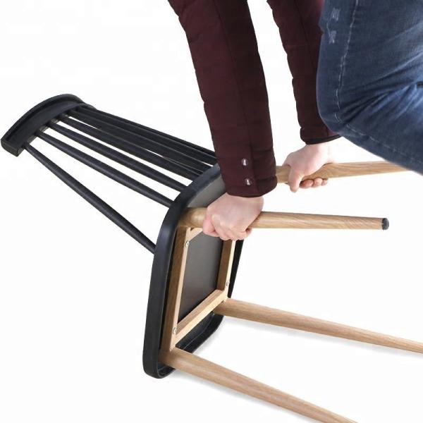 High Back Plastic Dining Chairs Arc Design With Wood Print Transfer Iron Legs