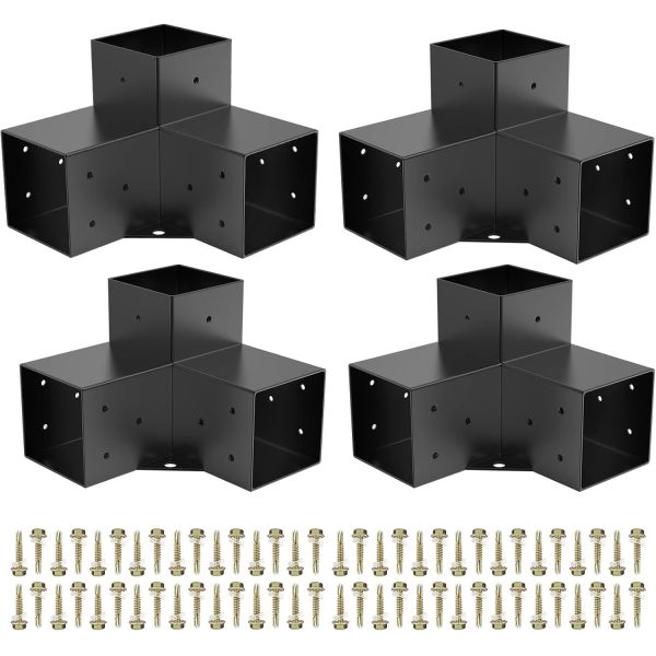 Pergolas 4-Way Brackets Log Cabin Outdoor Gazebo Pergola 4x4 Lumber Brackets Kits for Gardens Courtyard  
