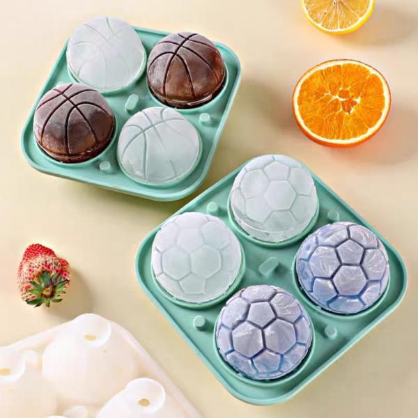 MHC Eco-Friendly Silicone Ice Cube Trays For Freezer With Cover Balls 3D Football Round Ice Mould
