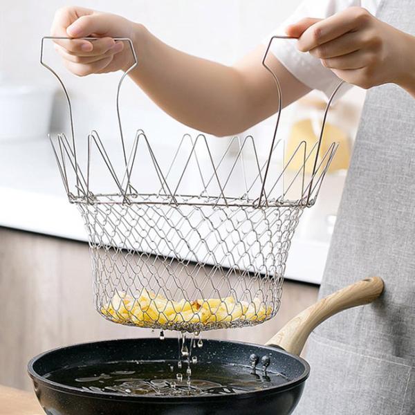 Foldable Chef Basket / French Fry Basket Durable Stainless Steel 304 Made