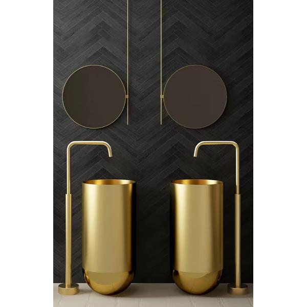 SUS304 Free Standing Bathroom Basins , Brushed Finish Modern Round Pedestal Sink