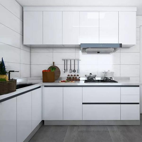 High-End Gloss Lasting Lacquer Stainless Steel Kitchen Furniture With Clean Handle-Less Look