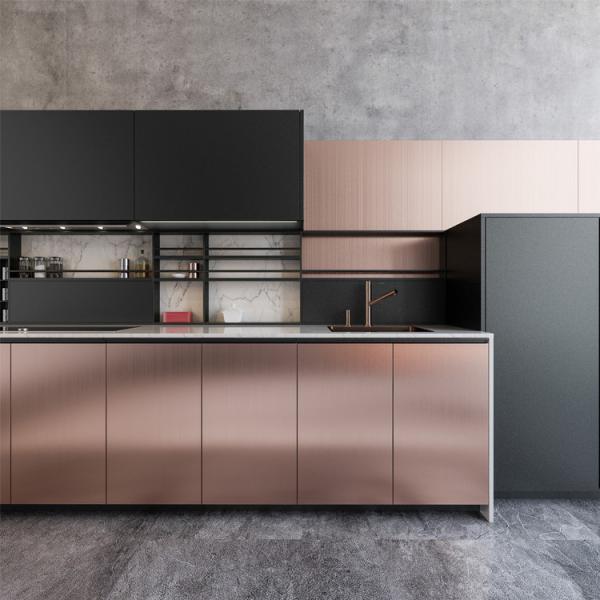 Luxury Rosy PVC Kitchen Cabinets High Gloss Lacquer Kitchen Cabinets