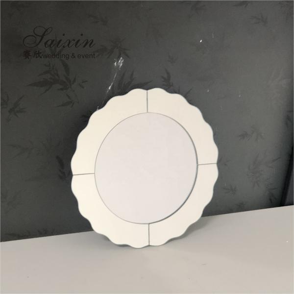 Silver Mirror Glass Charger Plates Waved Edges For Wedding Party Round