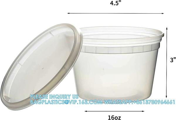 16oz. Plastic Deli Food Storage Containers With Plastic Lids, Disposable Togo Containers For Soup, Meal Prep