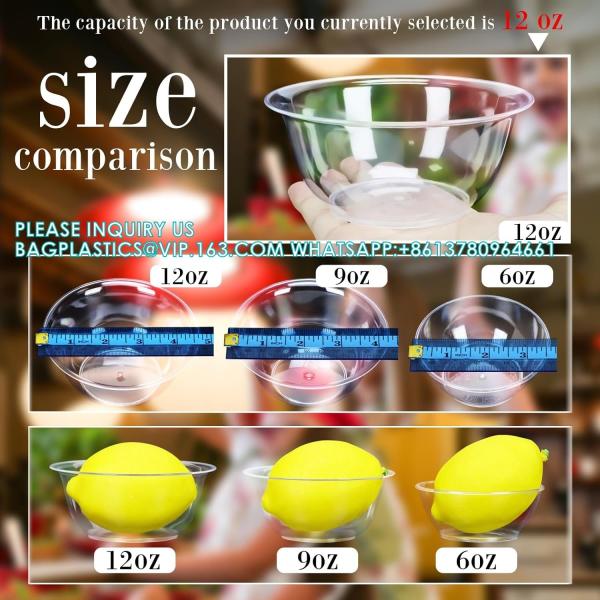 12oz 9oz 6oz Hard Plastic Bowls, Clear Salad Bowl Disposable Soup Ice Cream Candy Serving Bowls Wedding Birthday