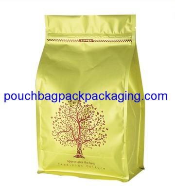 Flat bottom zipper coffee bag, stand up bottom coffee pack bag with zip lock