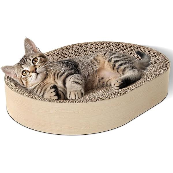 Wood Cat Scratcher Cardboard Oval Corrugated Scratch Lounge Bed Durable Cat Training Toy