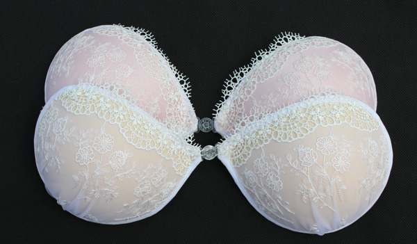 F1013 White lace strapless embroidery invisible stick on bra for wedding
