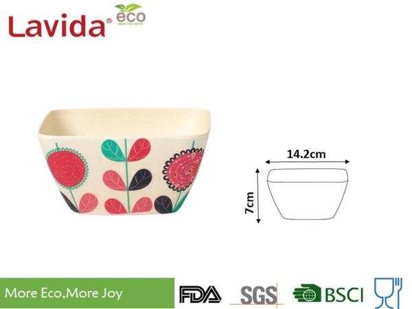 Hand Drawn Leaf Bio Bamboo Fiber Bowls , Lightweight Picnic BBQ Disposable Bamboo Bowls