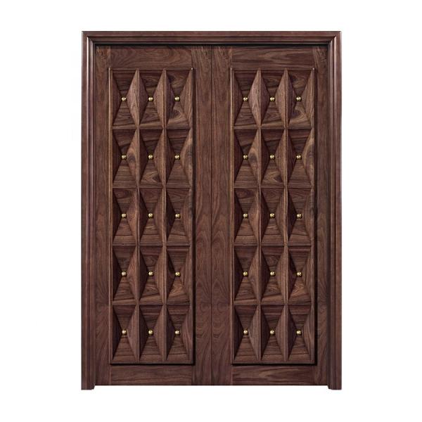 Swing Double Solid Wood Entrance Doors 2.1m Height 6 Layer Painting
