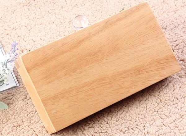 Hard Case Ladies Wooded Evening Clutch Bags With Black Velvet Lining