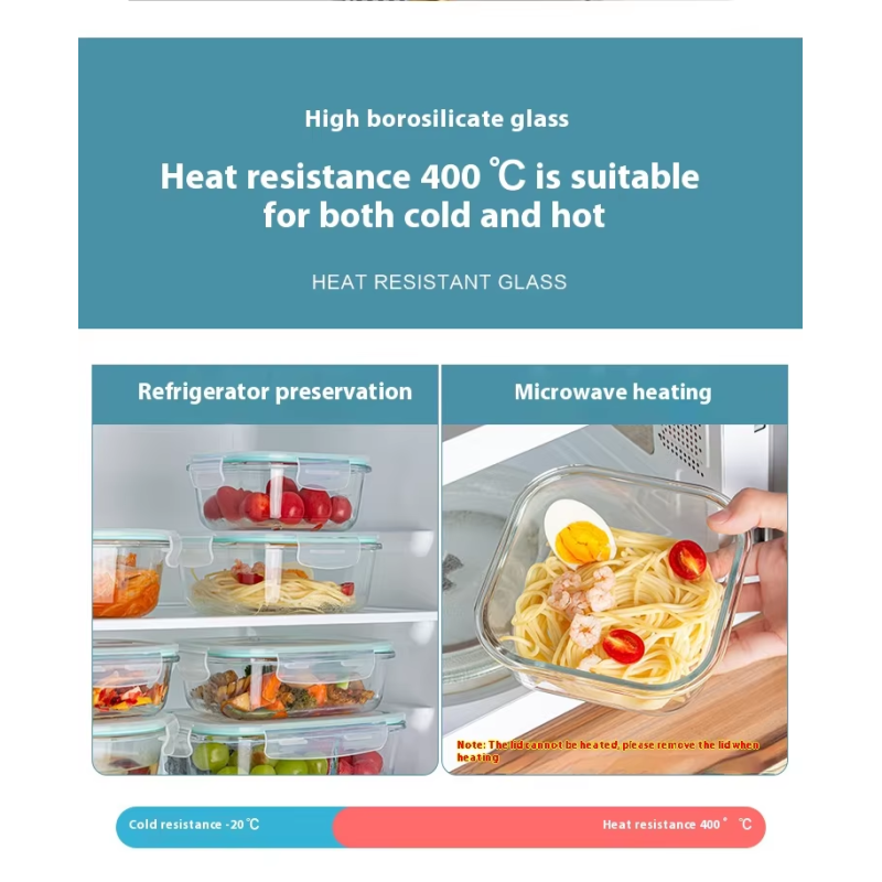 High Quality Home Use Microwave Safe Glass Food Grade Rectangle Storage Containers Lunch Box Set