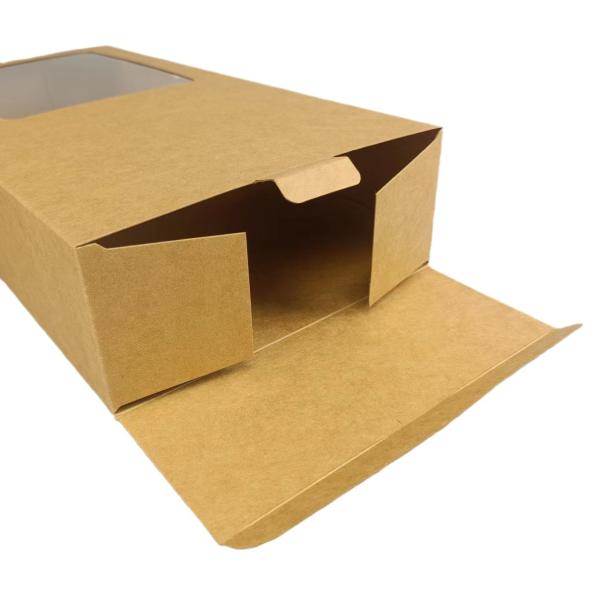 Custom Plated Logo Folding Packaging Brown Kraft Paper Box With Clear Window
