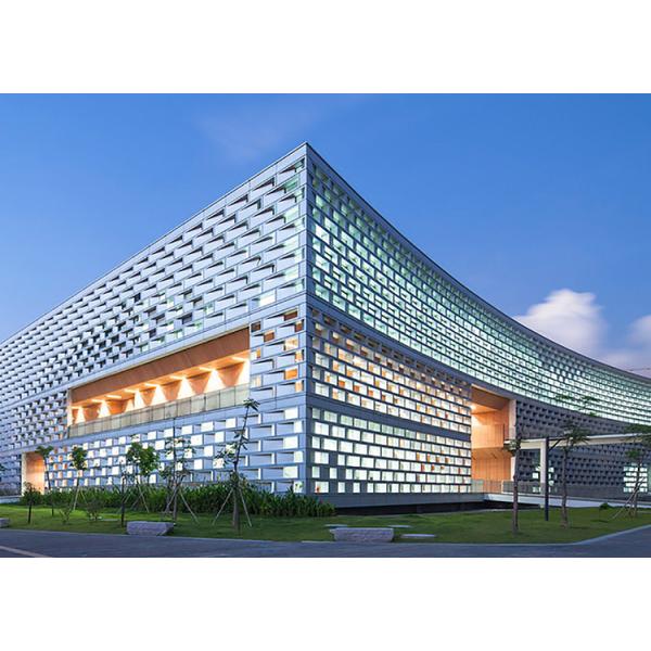 Perforated Metal Aluminum Curtain Wall Panel Prismatic Shape Exterior PVDF Spray Painting