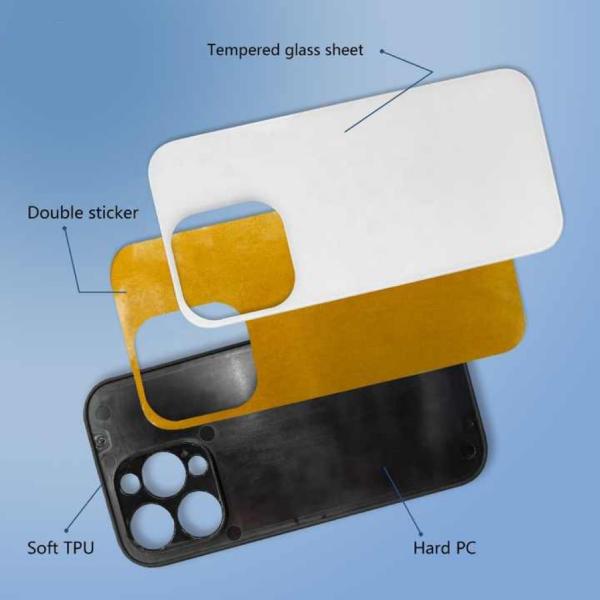 Blank 2D Sublimation Glass Mobile Phone Case For IPhone 14 15 16 Pro Max Plus