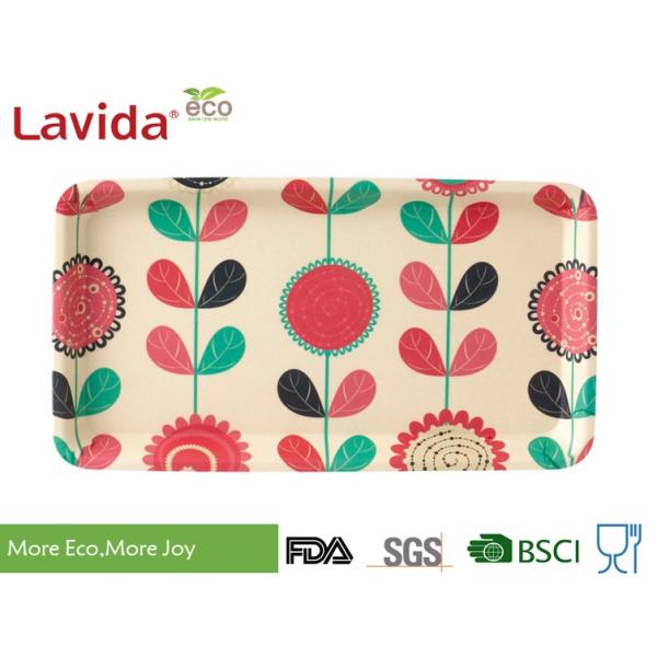 Non - Toxic Bamboo Fiber Tableware High End Hand Drawn Nature Flowers Customized Printing