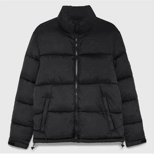 Custom Mens Black Polyester Outdoor Puffer Jacket for Winter