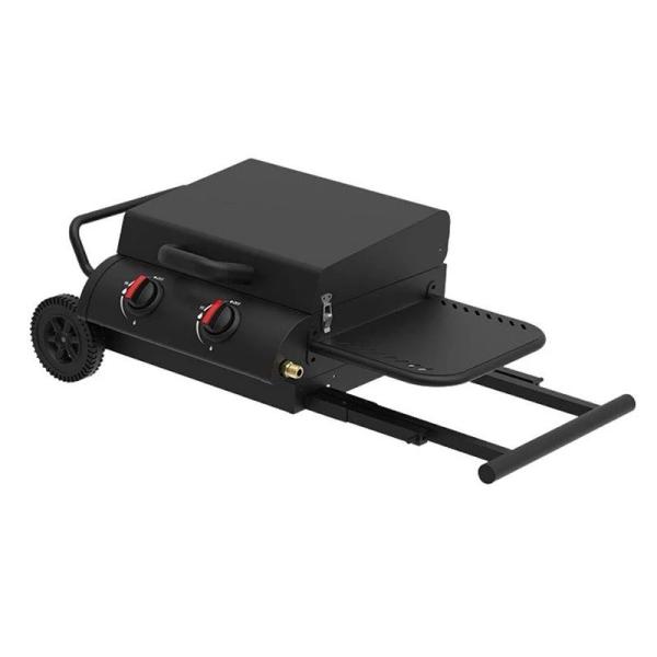 grade de acampamento fresca exterior portátil de aço preta do gás de 90*80*53cm com rodas pequenas
