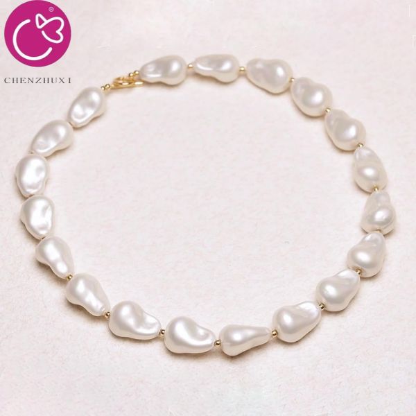 Women New Fashion Large Baroque Pearl Necklace Faux Pearl Jewelry Gold Beaded Irregular Pearl Chokers Necklaces