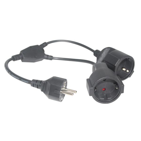 6Ft preto EU AC cabo de alimentação 3Pin Splitter cabo 1 para duplo feminino Y tipo de chumbo dividido