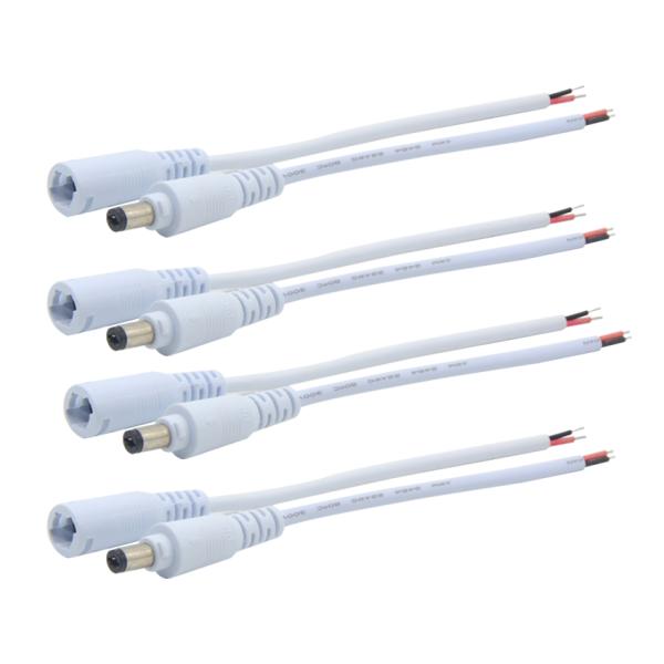 DC Male Plug / Female Jack to Tinned Bare Wire Termination -5.2mm x 2.1mm Power Connector Cable for CCTV, LED, DIY Applications