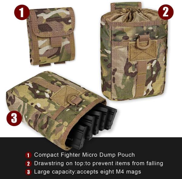 Molle Dump Pouch, Tactical Slingshot Ammo Pouch Foldable Mag Dump Pouch Magazine Utility Roll Up Wiast Bag Drawstring