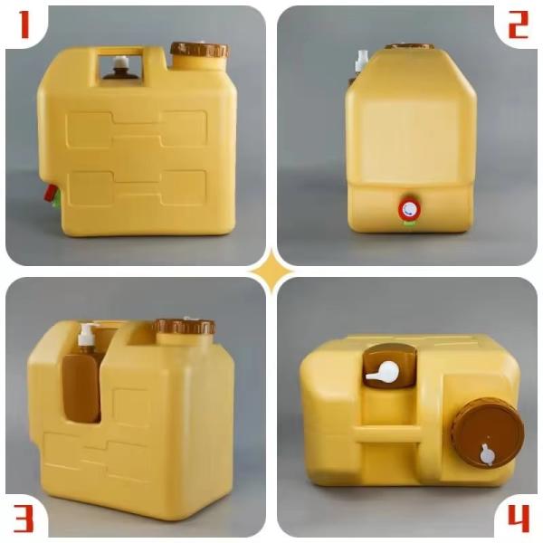 portable 30L plastic jerrycan HDPE 8 gallon water bucket with tap and liquid soap lotion bottle for outdoor car camping
