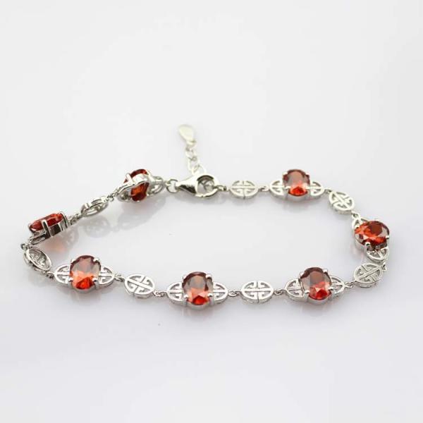 Women Jewelry 925 Silver Bracelet  Garnet Cubic Zirconia Tennis Bracelet(H07)