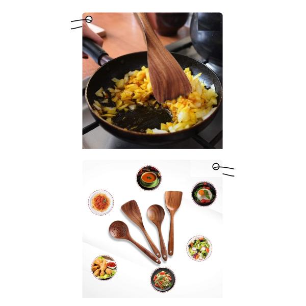 4pcs set eco-friendly Natural Teak Kitchen Wooden Utensils customized logo and packaging