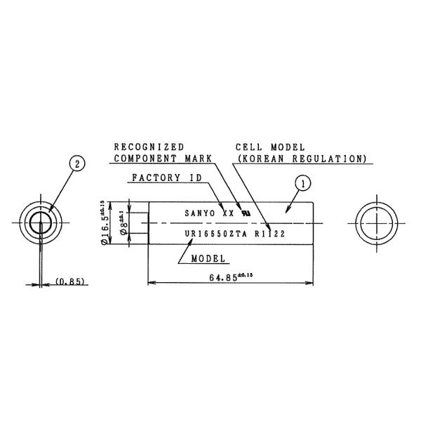 3.7V 2500mAh 16650 Lithium Ion Rechargeable Batteries Sanyo UR16650Z