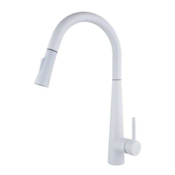 4 Hole Single Handle White Stainless Steel Pull Out Tap Kitchen Faucet  Mixer