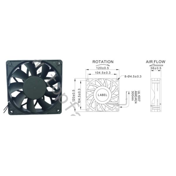 High Temperature  - 40 ~ + 130 ℃ 12V / 24V / 48V DC Brushless Fans 120mm X 120mm X 38mm