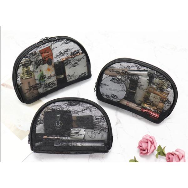 Portable small cosmetic bag girl web celebrity black double layer mesh transparent large capacity travel storage bags