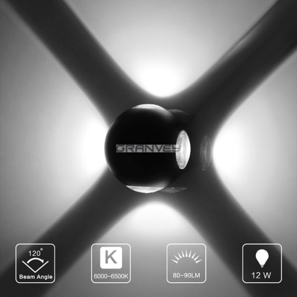 12W 95x95x80mm Round Ball LED Wall Light Waterproof Shine Four Sides