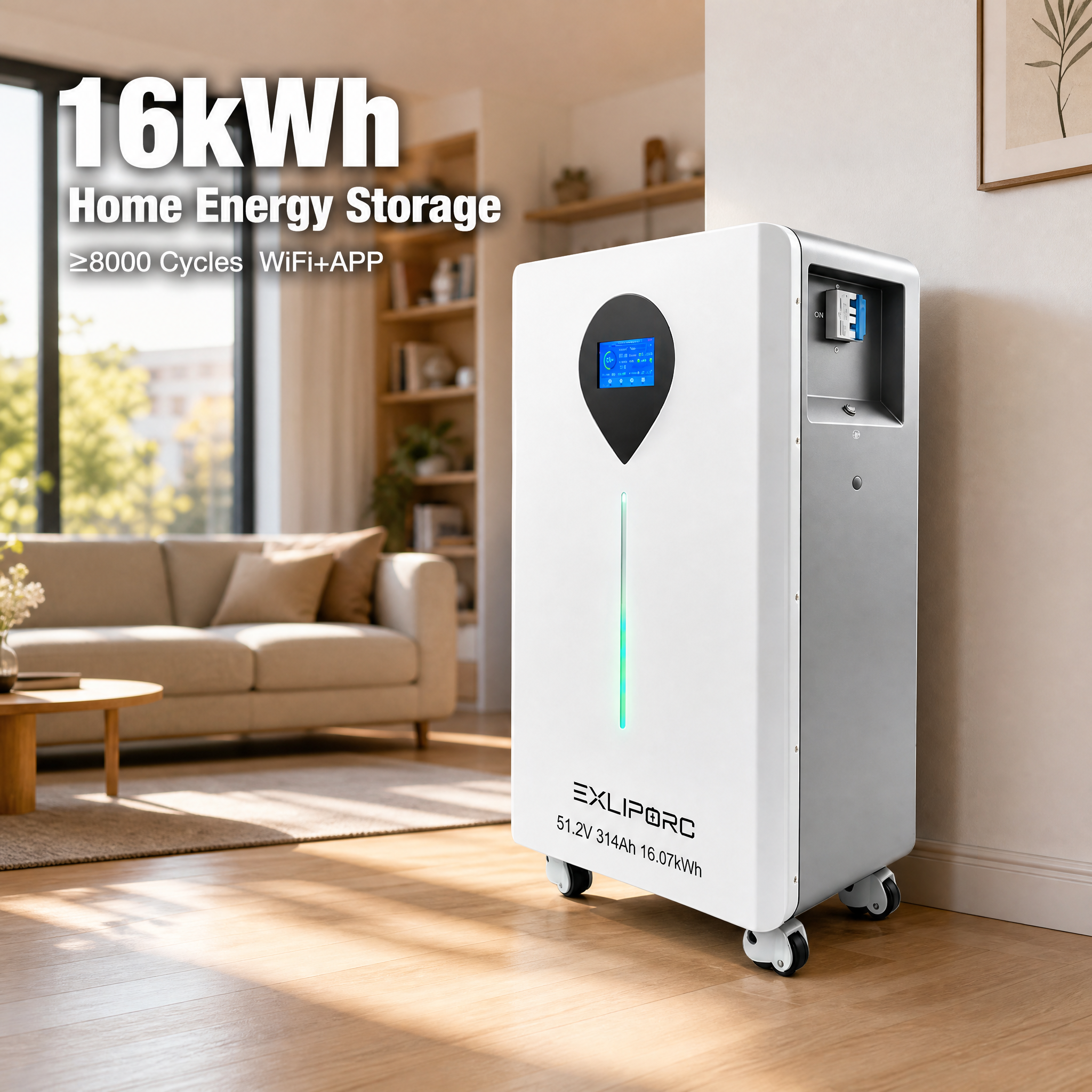 Long Life 16kWh LiFePO4 Home Battery with 8000 Cycles and 2A Active Balancing BMS for Energy Storage