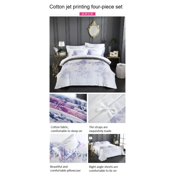 300tc style ethnique chinois imprimé lit en coton de quatre pièces pour un hôtel populaire