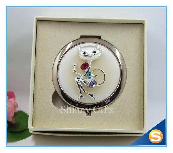 Shinny Gifts High-Grade Fox Design Makeup Mirror Crystal Round Cosmetic Mirror