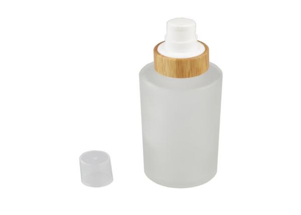 Frost Glass Empty Lotion Jars , Nail Polish Cosmetic Glass Bottles With Bamboo Cap Lid