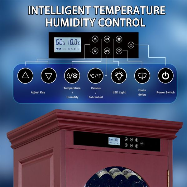 Solid Wood Kitchen Wine Cooler with Smart Digital Control Panel Locking Door and Tempered Glass LED Light