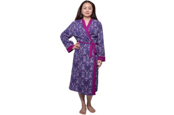 Purple Single Jersey Womens Summer Nightwear Cotton Long Night Robe With Solid Binding