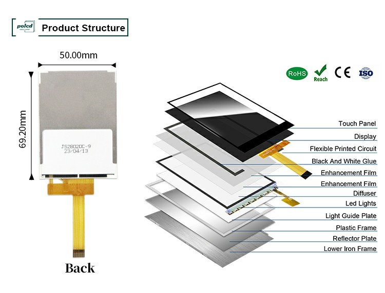 Polcd 2.8 Inch TFT LCD Display Module with 240*320 Resolution SPI/RGB/MCU 14-Pin Interface