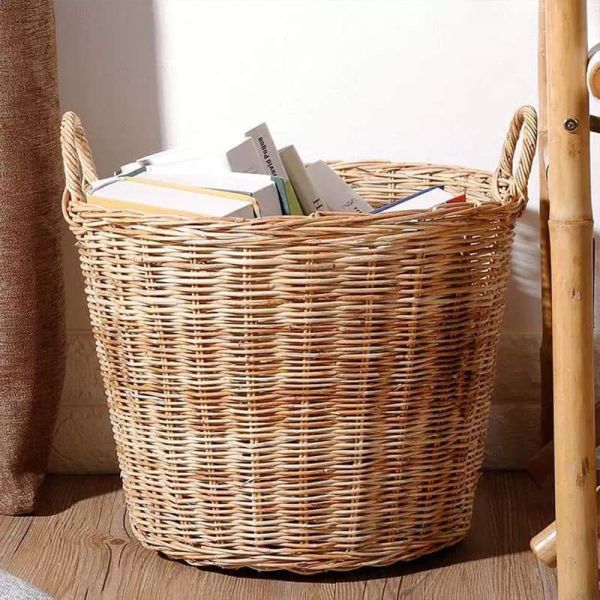 Large Square Rattan Basket, Handmade, Living Room, Blankets, Toy Bin, Extra Storage, Decorative Storage, Laundry Basket, Linens, Gray & Brown, Large